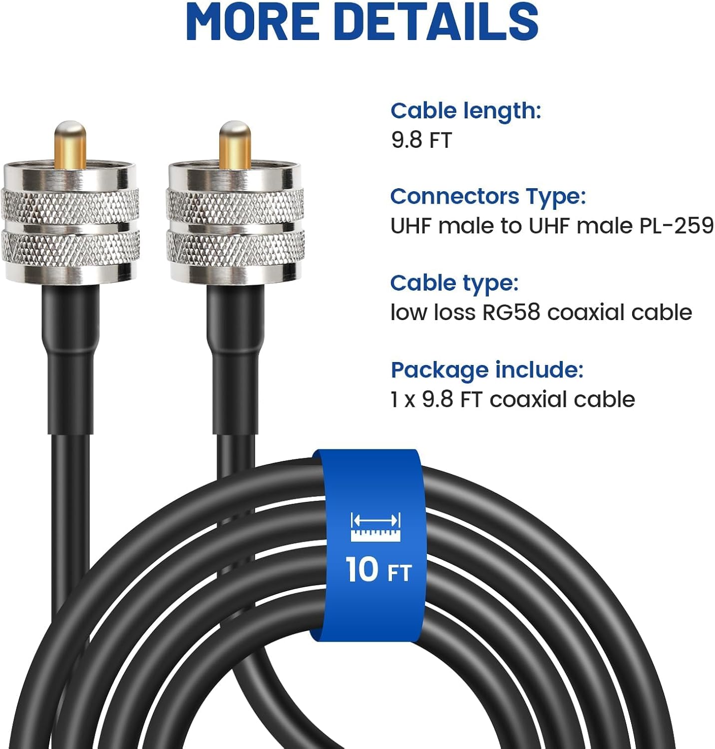 Anina 3 Way Antenna Mirror Mount with NMO to PL259 Adapter SO239 Connector Roll Bar Stud, Pl259 CB Coaxial Cable UHF Male to UHF Male Low Loss 10 FT RG58 Pure Copper Coax Extension Cable