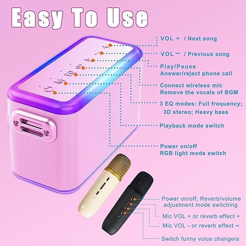 Miniatura 3 de Altavoz de reverberación de 80 W, máquina de karaoke inalámbrica BT con 2 micrófonos, sistema PA alimentado por batería para adultosniños, fiesta en