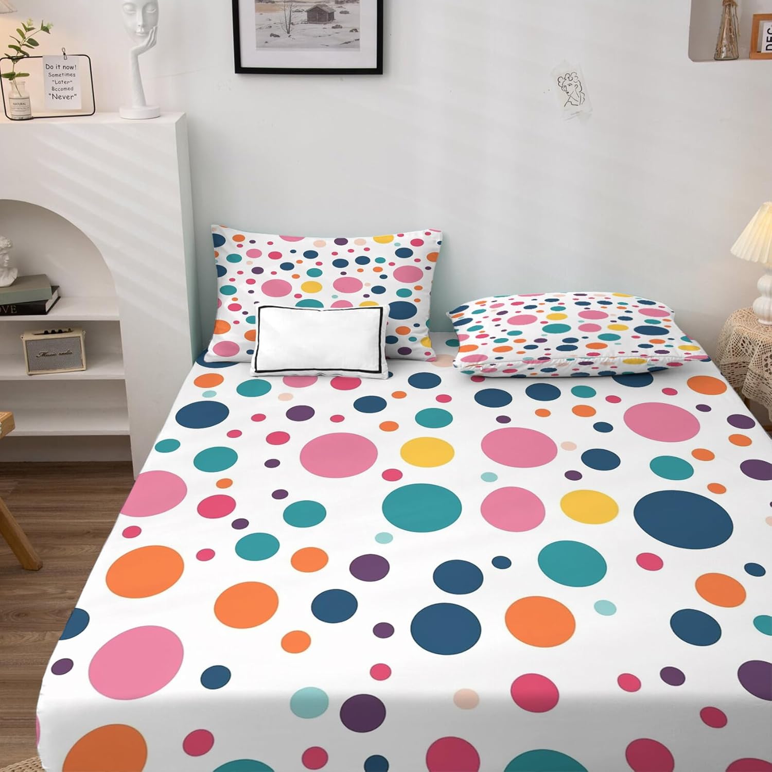 Polka Dot Sheets Twin XL Size - Colorful Bed Sheets, Soft Microfiber & Deep Pocket & Wrinkle Free Patterned Bedding Sheets & Pillowcases, 3 Piece (1 Fitted Sheet, 1 Flat Sheet, 1 Pillow Case)