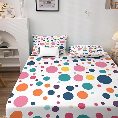 Miniatura 3 de Sábanas de lunares tamaño Queen  Sábanas de cama coloridas, microfibra suave y bolsillo profundo, sábanas y fundas de almohada estampadas sin