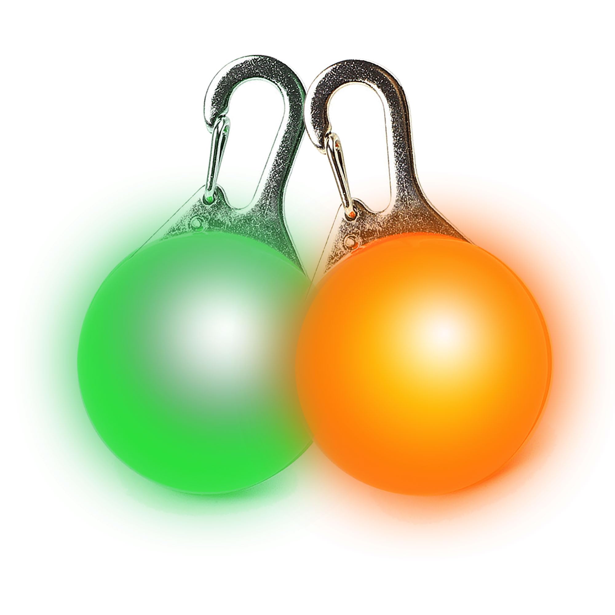 EDSG LED Dog Collar Light Light Up Dog Collars Clip-on LED Tag Light for Dog Collar Dog Tag Dog Gifts 3 Light Modes Light Up Dog Collars for Night Walking Camping Climbing (Green+Orange, 2Pcs)