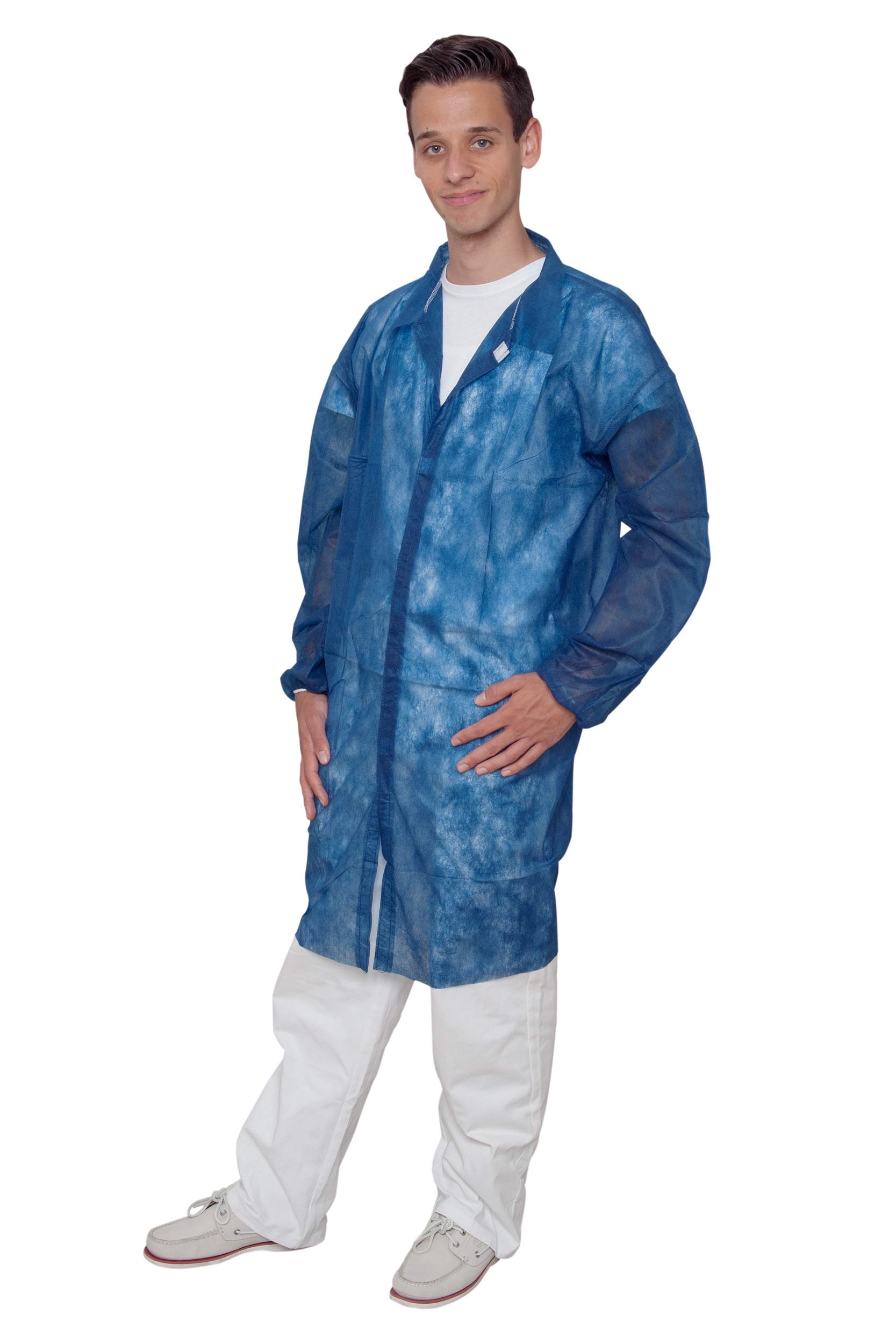 100 batas desechables de polipropileno no tejido, con cierres de velcro, aptas para alimentos (batas de visitantes, batas de fieltro), marca: BICAP (XXXL, azul oscuro)