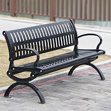 Outdoor Garden Bench with Backrest and Armrests, Cast Iron Metal Outdoor Benches Weatherproof, 2-3 Person Metal Patio Park Lawn Solid Wood Bench, 250KG/550 Lbs Capacity180 cm/71 inches