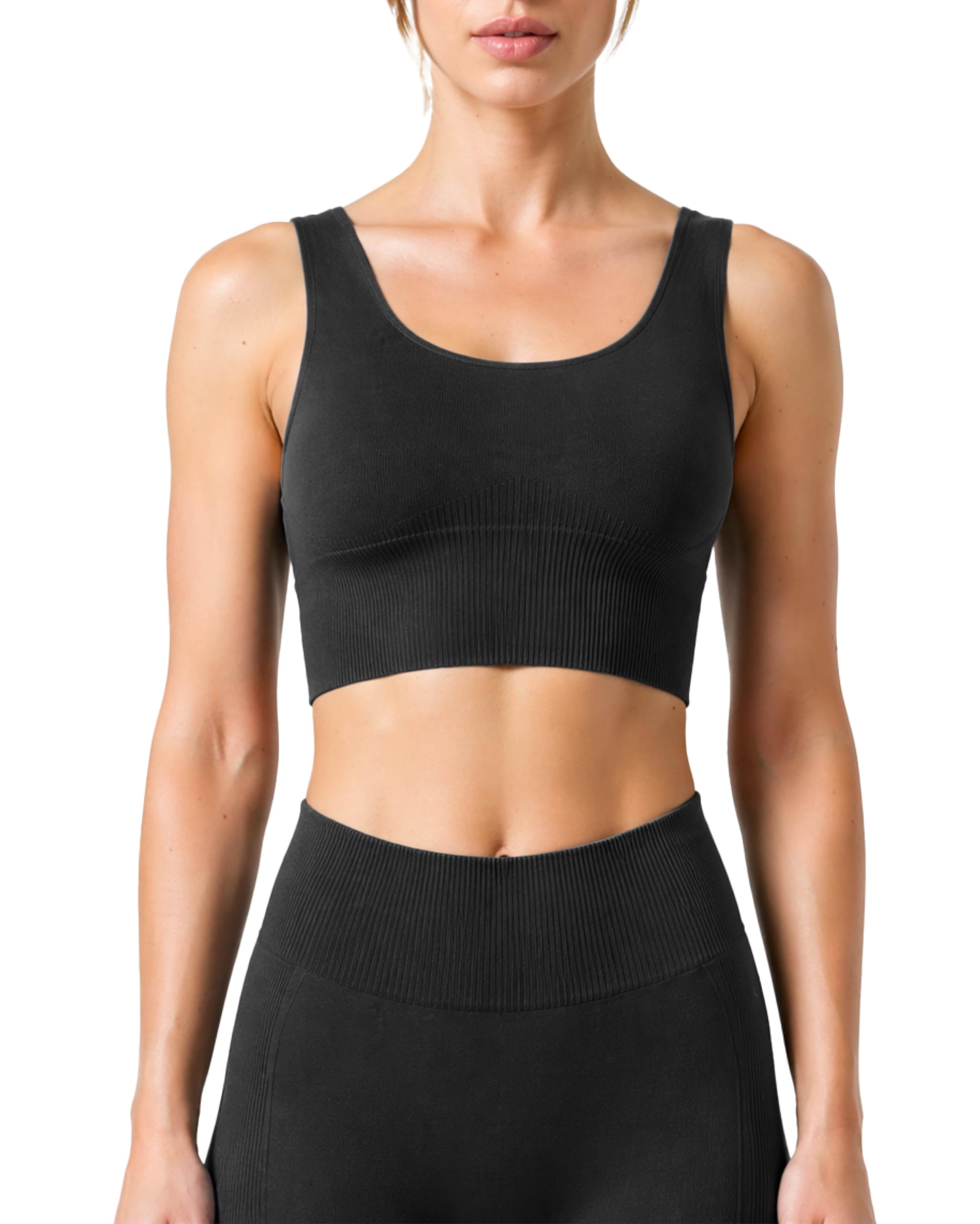 Risalti Women's Black Sports Bras Top Ribbed Ilena - Bras For Microfibre, Sports Bra, Bras, Tops Breathable, Crop Tops For Longline Sports Bra Seamless - Made In Italy