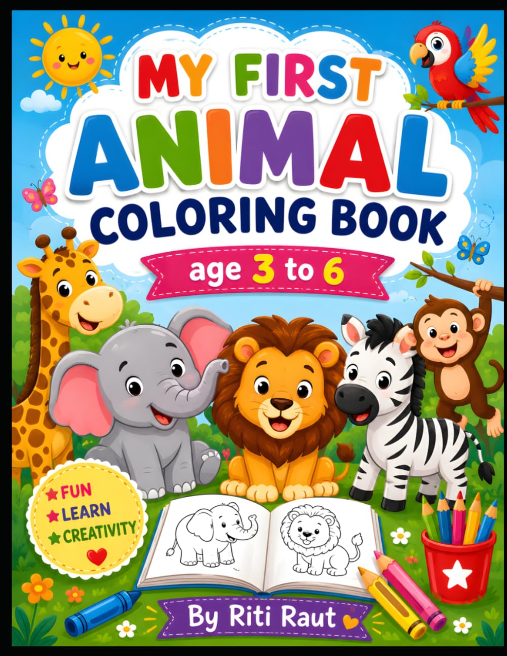 My First Animal Coloring Book for Kids Ages 3–6: Fun and Easy Animal Coloring Pages with Cute Zoo, Farm, Jungle, Ocean, and Forest Animals | Bold & ... Toddlers, Kindergarten, and Early Learners