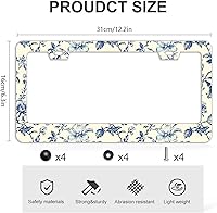Vista 4 de Blue Floral Flowers License Plate Frames - 2 Pcs Set 2 Holes Stainless Steel Metal Auto Car Accessories Decoration License Plate Frame Cover