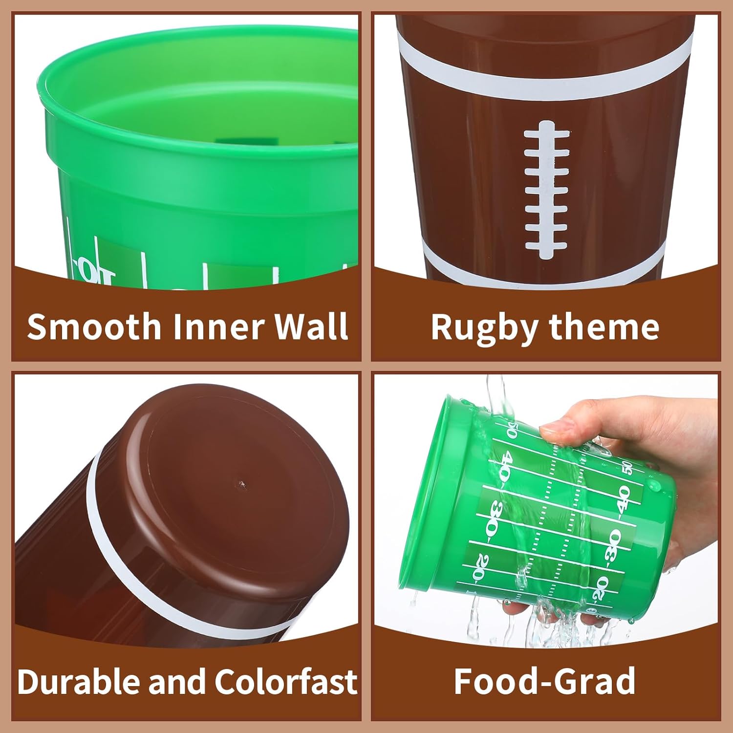 Tioncy 24 Pack Football Plastic Cups 16 oz Football Theme Reusable Cups 4 Designs Plastic Drinking Glass Bulk Assorted Sports Rugby Party Supply Drinkware for Coffee Beer Cream Snacks - Image 4