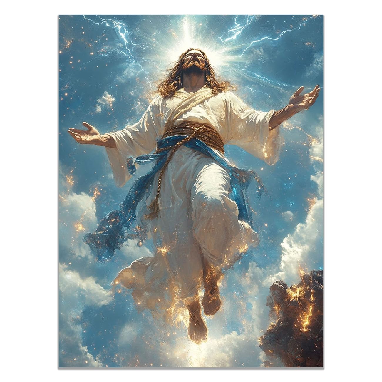 QUSAAOU Jesus Canvas Wall Art Sacred Heart Jesus Praying Christian Religious Prints Painting for Bedroom Living Room Bedroom Hallway Home Decoration(cerulean)-30x45cm Unframed