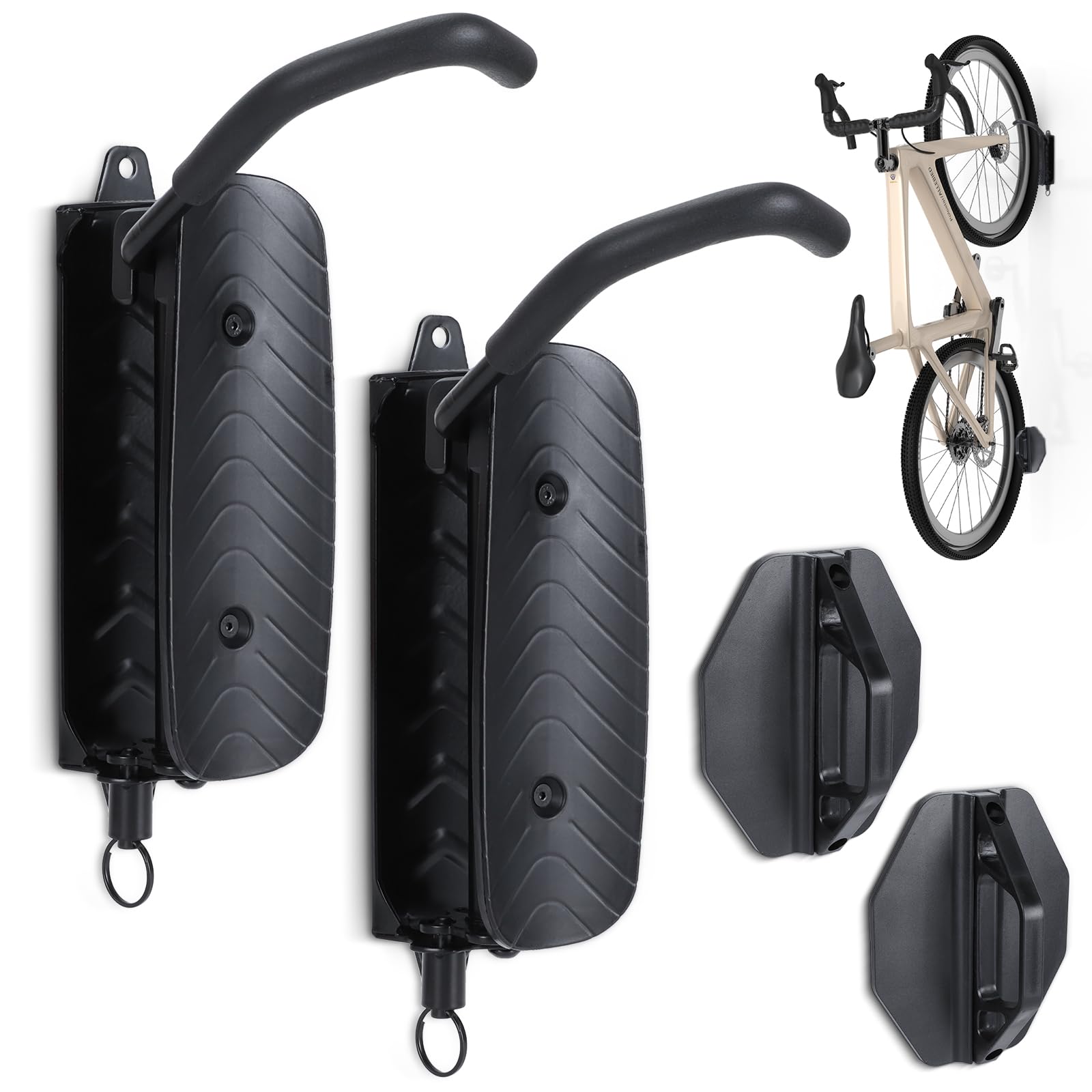 2 Pack Swivel Bike Wall Mount, Hanger for Garage, Vertical Rack Holds Up to 66 lbs, Space Saving Sturdy Wall Mount, Black