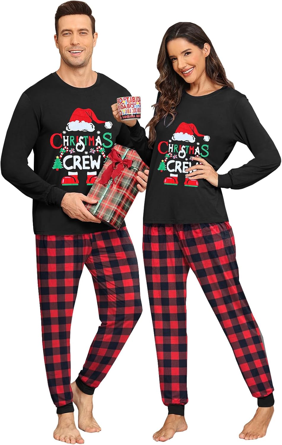 Couple Matching Plaid Pajama Set Christmas Pjs for Men Women Long Sleeve Sleepwear Lounge Set With Pockets S-3XL