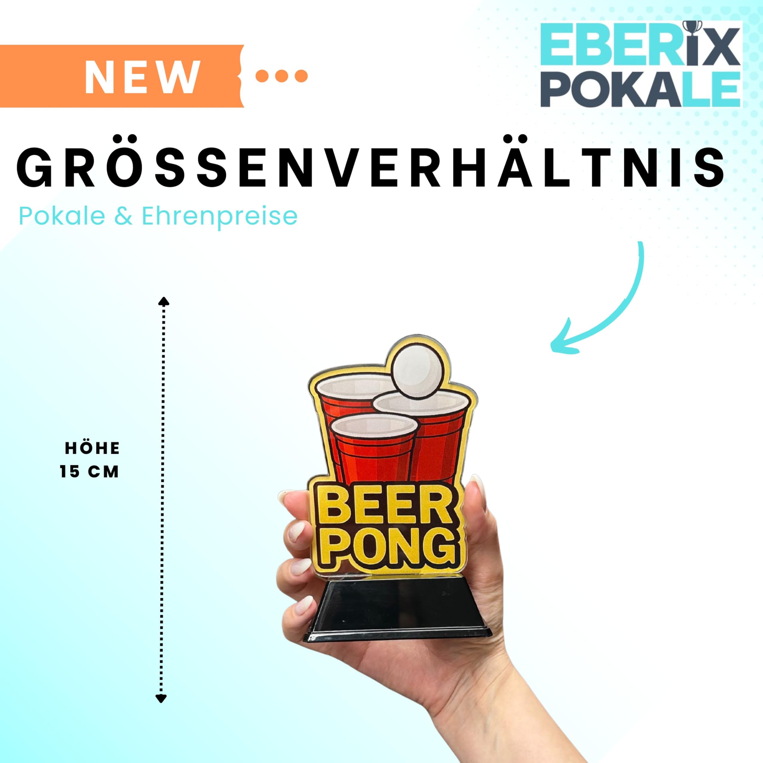 Beer Pong Acryl Pokal 15 cm hoch – Trophäe mit Gravurschild – Award für Partyspiele & Fun Events – personalisierbar