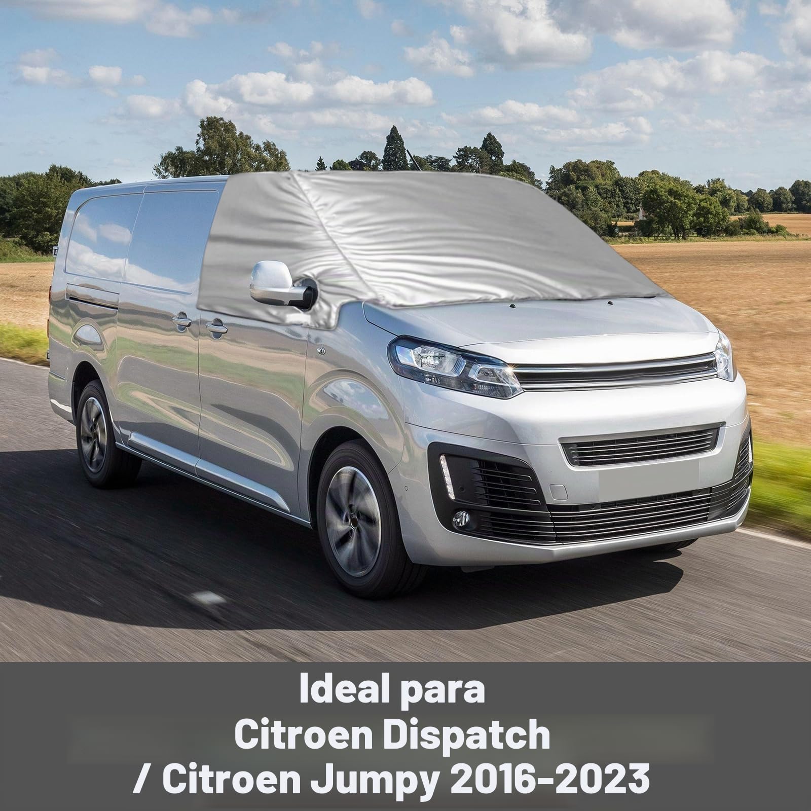 Cubierta de la Pantalla Delantera Repuesto para Citroen Jumpy 2016-2023, Cubierta del Parabrisas del Automóvil Protectora Repuesto para Opel Vivaro 2019-2023, 600D Contro Neve Ghiaccio Gelo (Plata)