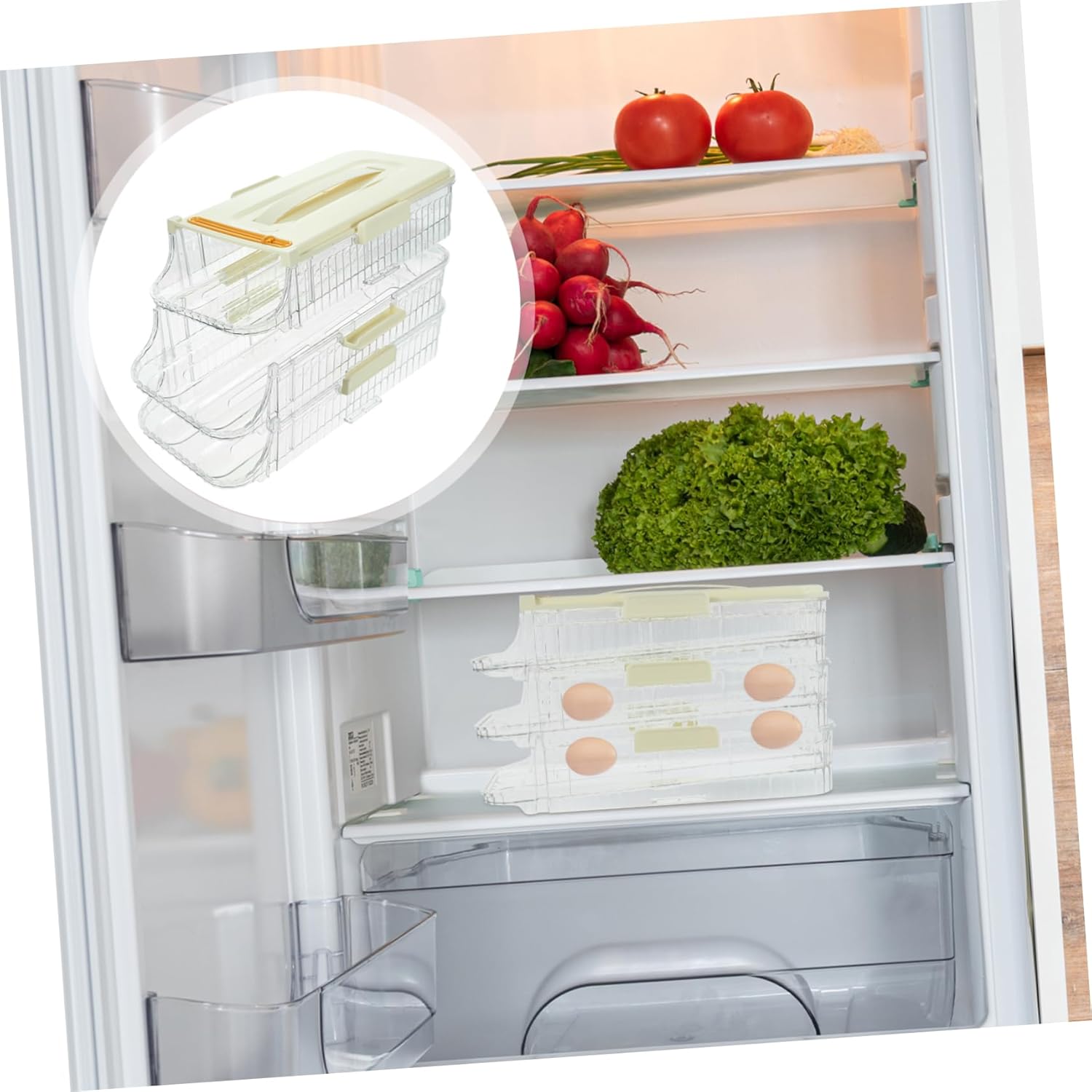 DOITOOL 3-Layer Rolling Egg Holder for Refrigerator Egg Storage Container Lid in Kitchen and Camping