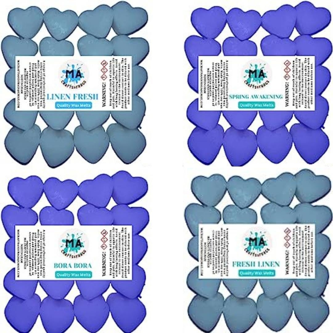 Ma Crafts&Frags Men's Multicolor Scented Wax Melts Mini Hearts (Fresh Linen,Bora Bora,Spring Awakening,Linen Fresh) Scented Soy Wax Melts For Wax Warmer Designer Inspired For Gift Box 4X 40G