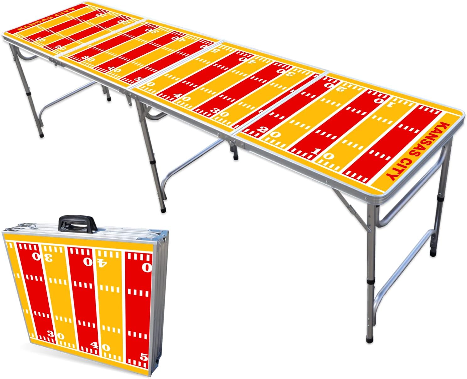 8-Foot Folding Portable Pong Table w/Optional Cup Holes & LED Lights - Kansas City Football Field (Choose Your Model)
