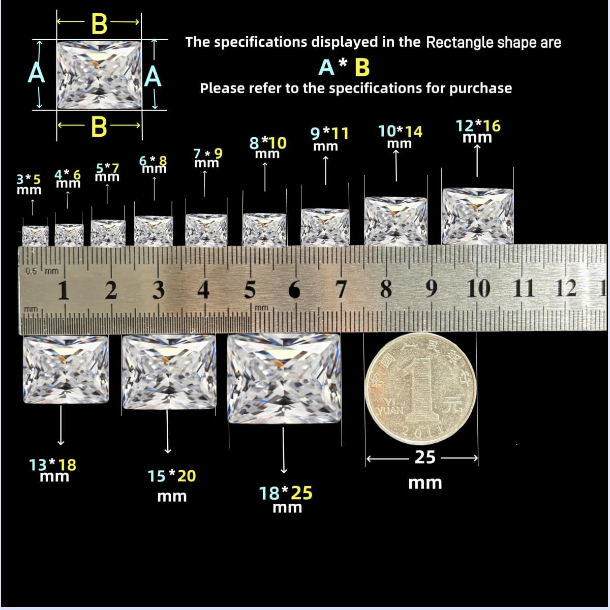 Retangle Baguette Cut Cubic Zirconia Loose Stones White Color 1x2-3x6mm CZ Zirconia Gemstones For Jewelry Making