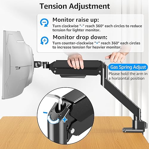 Miniatura 9 de MOUNTUP Brazo de monitor resistente para pantallas curvas de 49 pulgadas, soporte de escritorio para monitor único ultraancho, soporte para