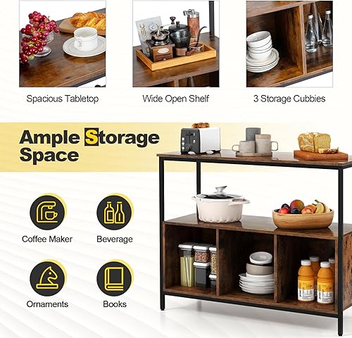 Miniatura 5 de Armario buffet con almacenamiento, aparador con 1 estante abierto y 3 cubículos, buffets y aparadores de madera, mesa de café moderna para cocina,