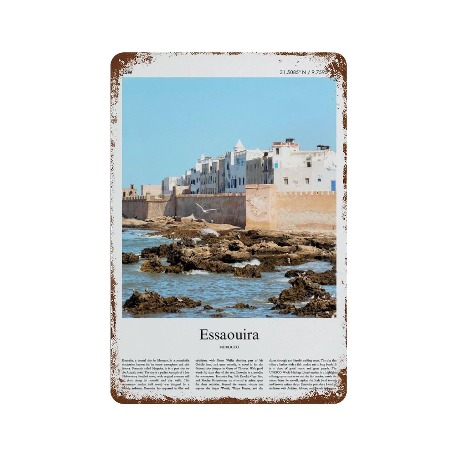 xiaoxiaoshen Essaouira Morocco City Scenery Wall Decor Art Metal Tin Poster Modern Home Decor Art Home Bar Shop Decorations Vintage Sign 30x20cm