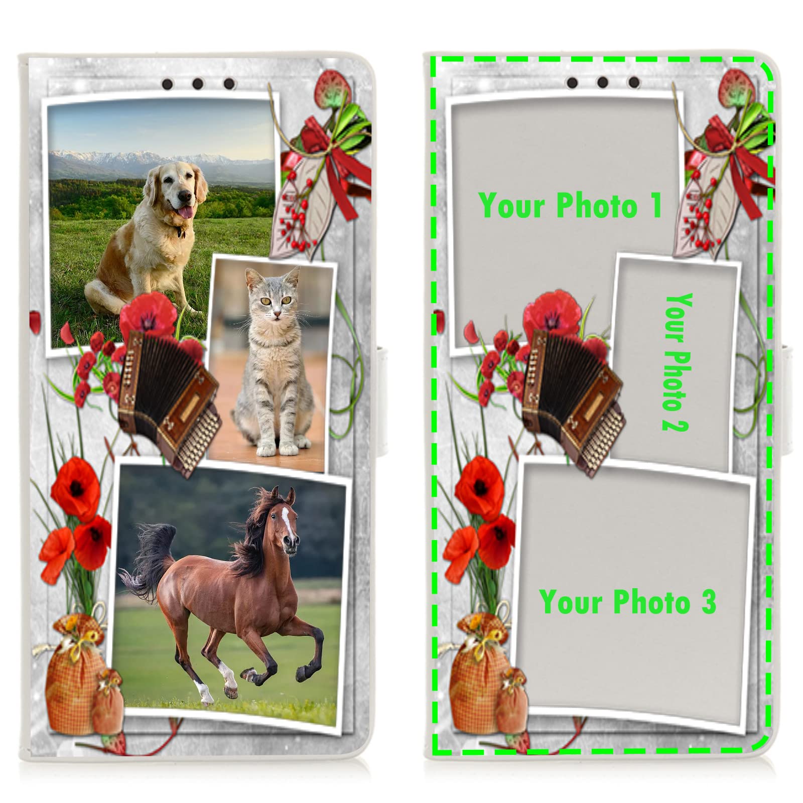 Personalised Photo Phone Case for Realme 16 Pro,Design Your Own Photo Image,Text Phone Case,PU Leather Flip Cover Wallet Case Anti-shock,Anti Drop Personalised Case -3P-White