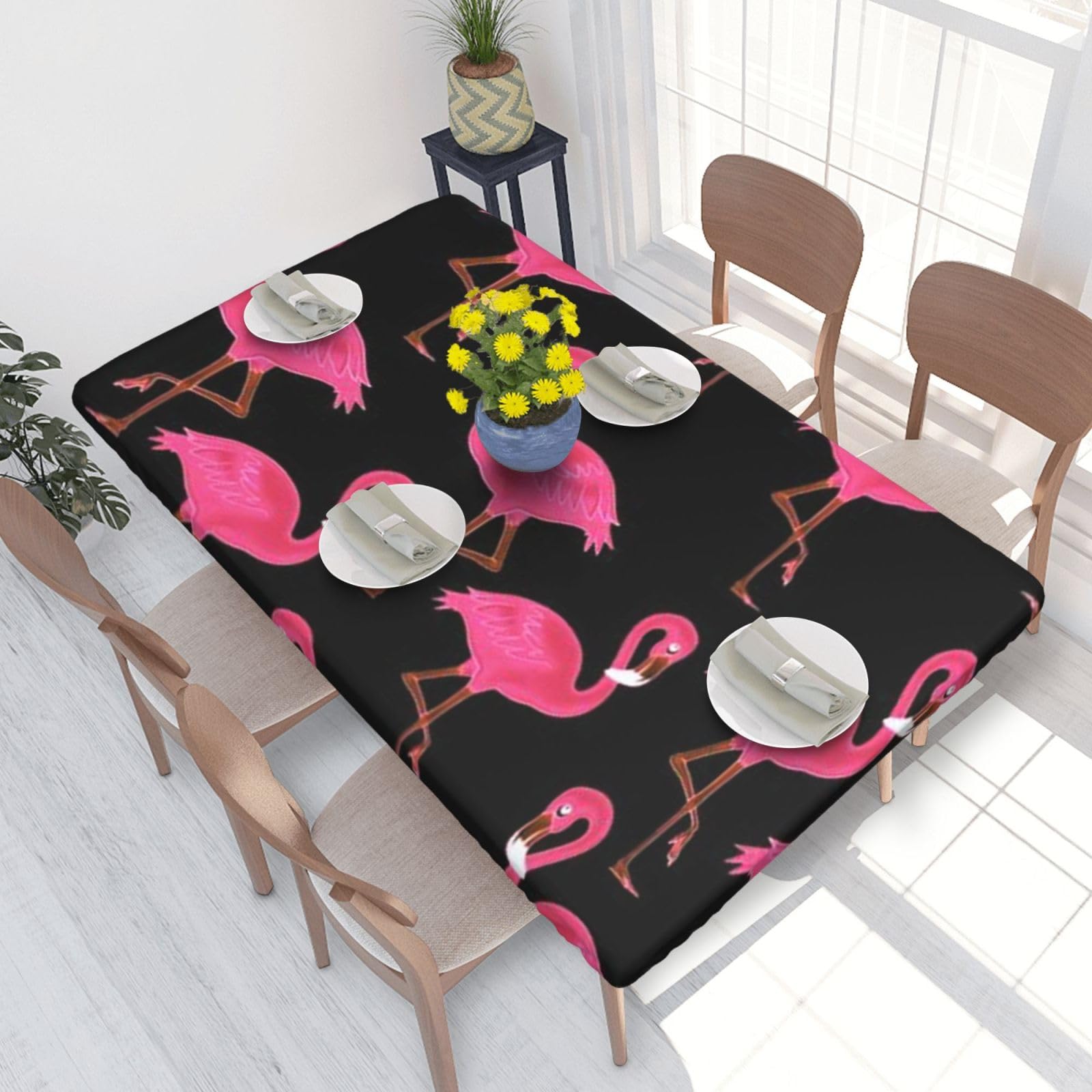 BNVSADC Lovely Pink Flamingos Printed 4FT Tablecloth 122x76 CM Polyester Kitchen Water Resistant Table Cloth Dining Table Decoration Table Covers