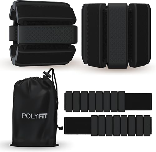 Polyfit - Par de pesas para muñeca y tobillo - Pesas ajustables para tobillo para mujeres y hombres - Pulsera portátil para ejercicio, yoga, Negro