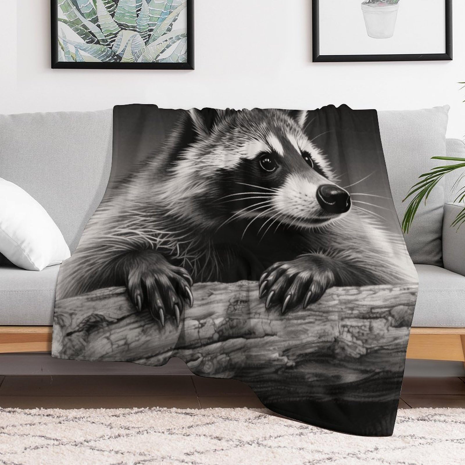 Custom Raccoon Black Blanket Lightweight Flannel Fleece Throw for Couch Sofa Bed Luxury Soft Cozy Plush Lap Bedtime Blanket for All Seasons Bedroom Home Decor Gifts 40x50