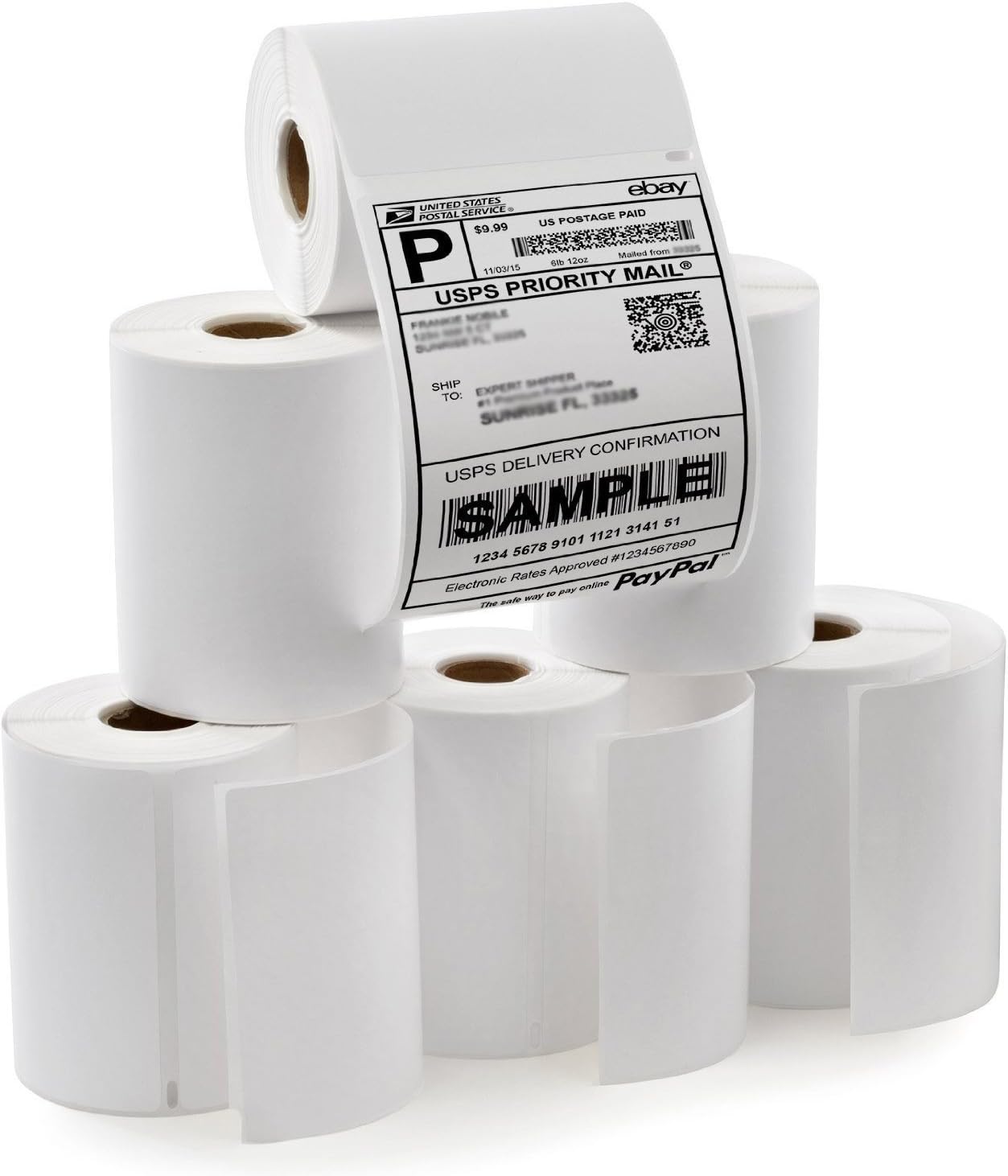ZiKON 6 Rolls Dymo 1744907 Compatible Thermal Shipping Postage Label for 4XL Plus 24pcs Fragile Stickers (6 Roll, Dymo)