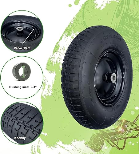 Miniatura 5 de Paquete de 2 ruedas y neumáticos neumáticos de 4.80/4.00-8 pulgadas con cubo central de 3 a 6 pulgadas y bujes de 3/4 pulgadas para carretilla y