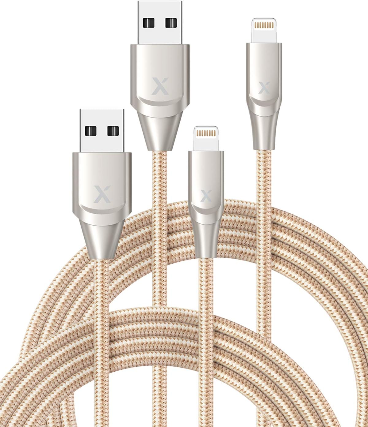 Black Friday - 80% OFF Xcentz iPhone Charger 2 Pack 6ft, MFi Certified Lightning Cable Fast Charger iPhone Cable, Durable Braided Nylon Metal Connector Charger Cord for iPhone 11/X/XS Max/XR/8 Plus/7/6/5, ipad - Gold