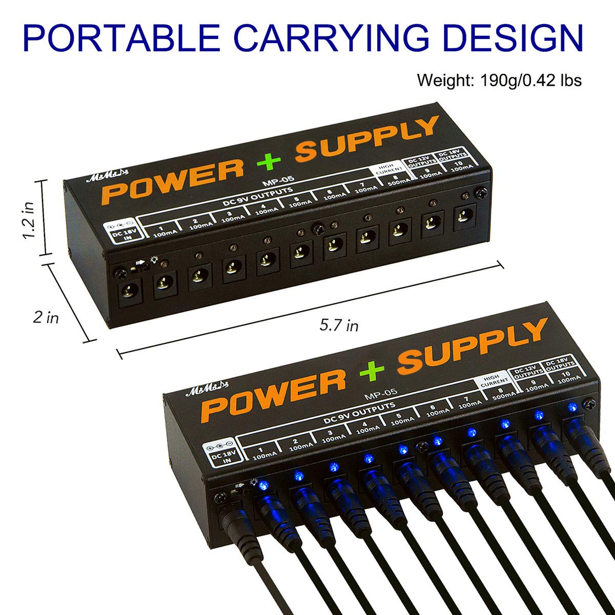 MIMIDI Guitar Pedal Power Supply 10 Isolated PedalBoard Power DC