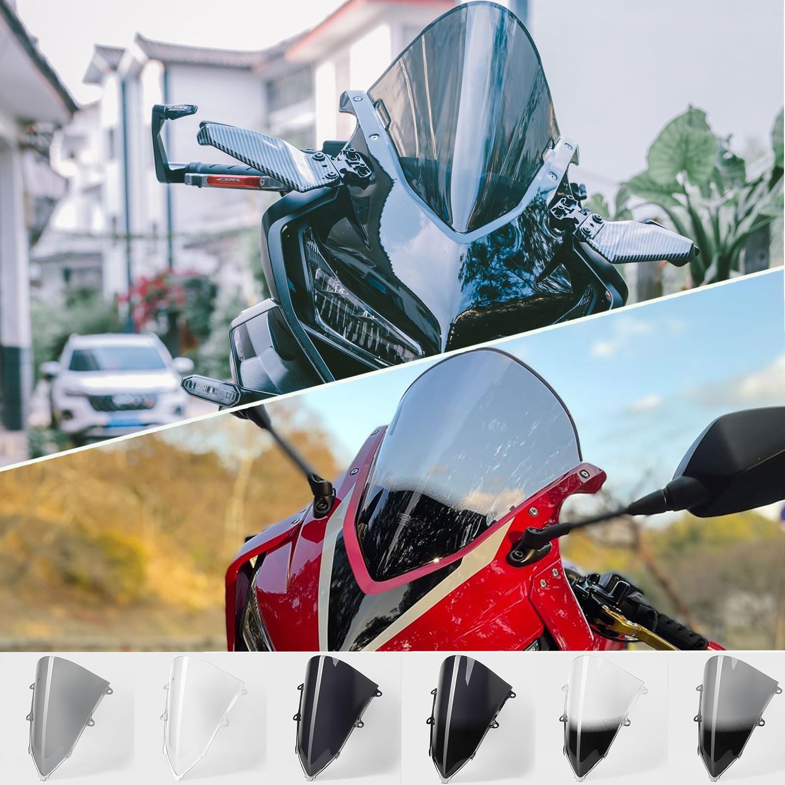 WOOGA Sport Racing High Double Bubble Windshield Windshield Wind Deflector Front Fairing Visor Viser compatible for HO&N&DA CBR650R 2019-2024 (Grey Smoke)