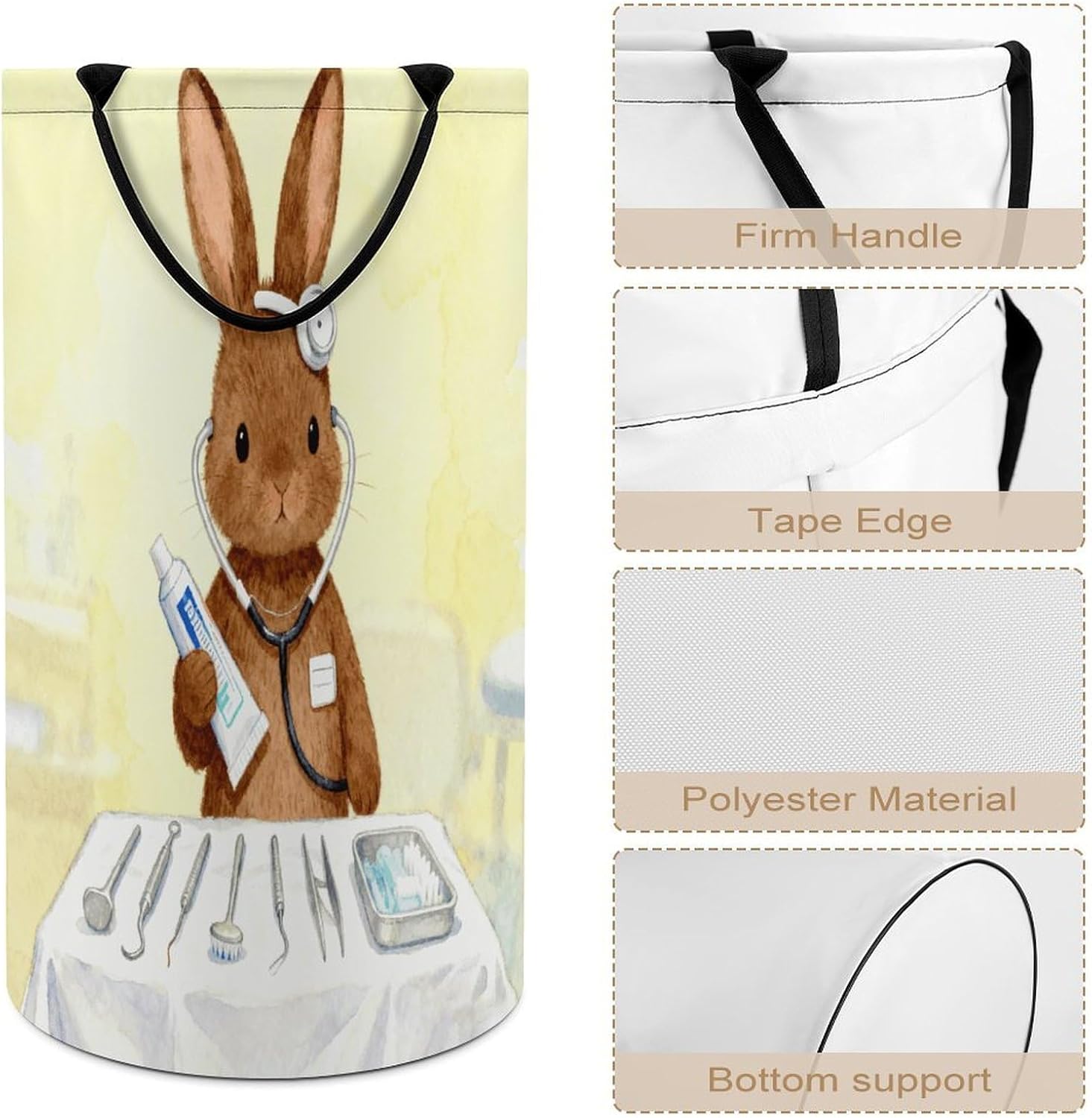 Cute Dental Brown Laundry Hamper Portable Lightweight Clothes Hampers Fashion Dirty Laundry Storage Basket Large Capacity Foldable Clothes Baskets for Bathroom Bedroom