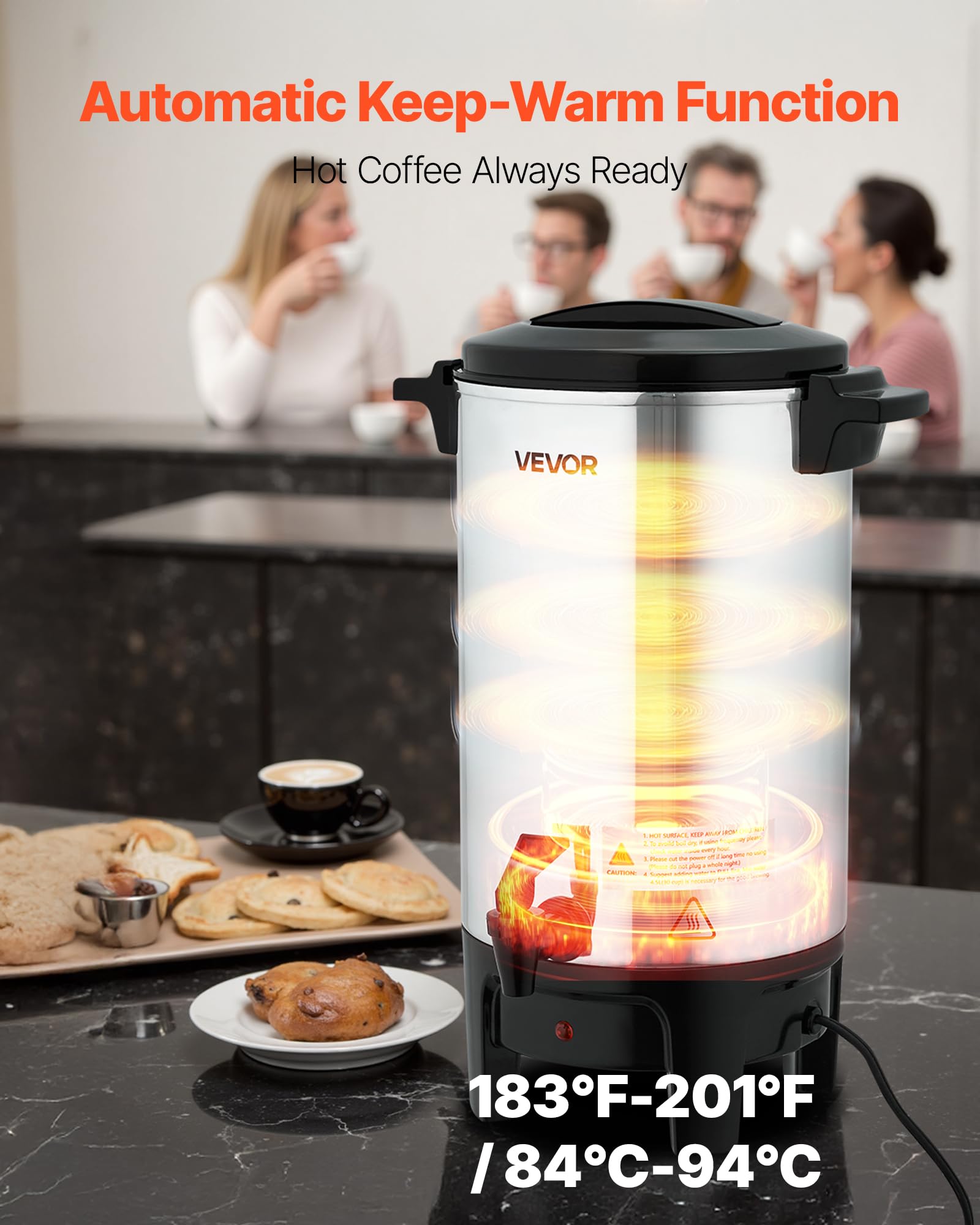 VEVOR Cafetera de 40 Tazas y 6 L, Dispensador de Bebidas Calientes con Grifo Antigoteo, con Control Automático de Temperatura, Ideal para Catering, Fiestas, Iglesias, Restaurantes y Cafeterías