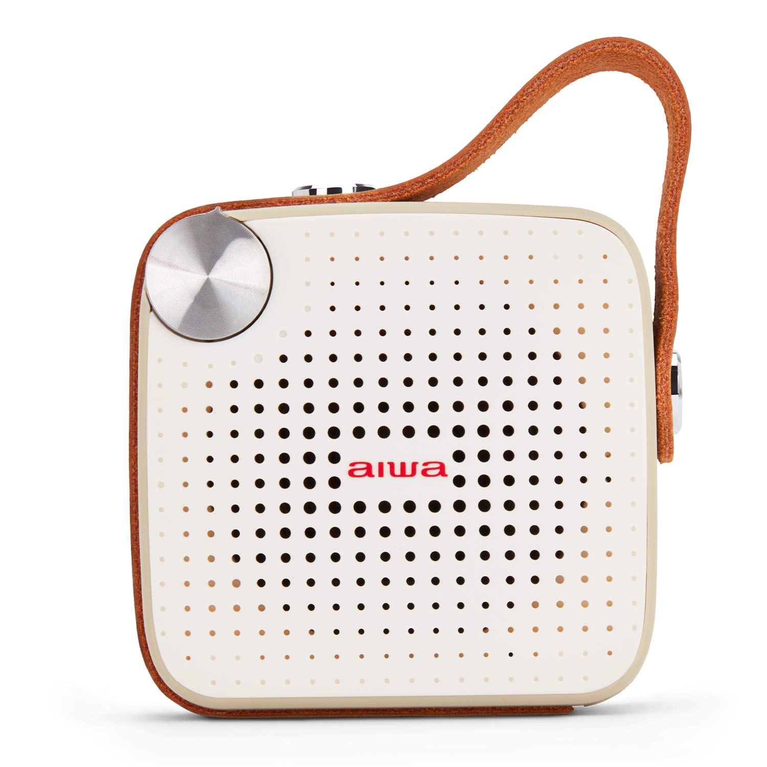 Aiwa Square BS-100GY Portable Speaker with Bluetooth, MicroSD, FM, Waterproof, Leather Finish