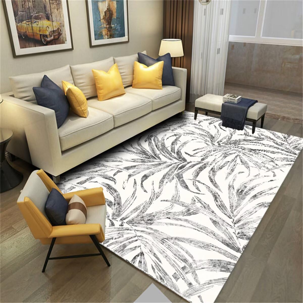 Tapis anti poussière fin pour portes basses gris 60x120cm à motif feuilles