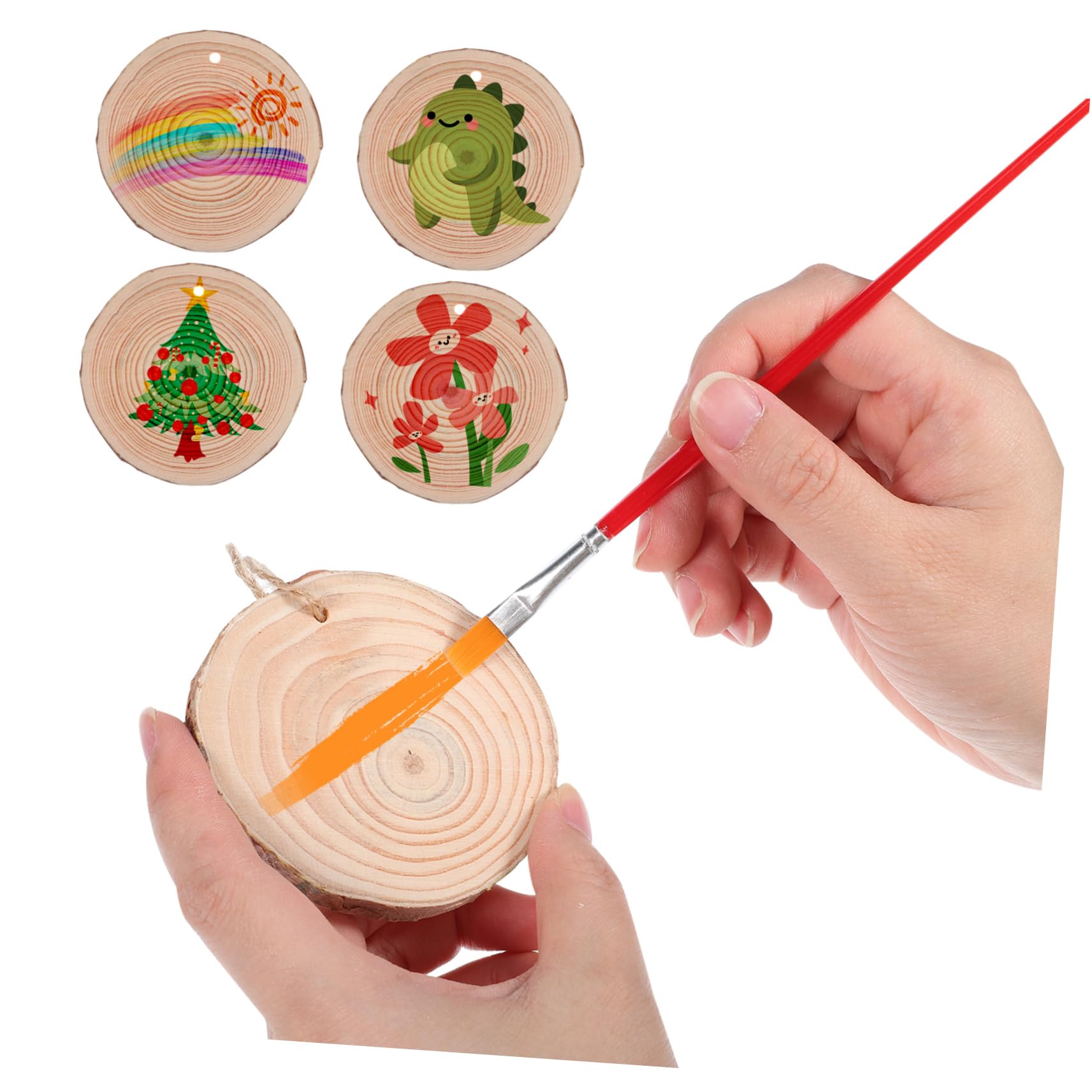 Runde Holzscheiben Ornamente 50 Stück Braun, Holz zum Basteln | Jutegarn, Rustikaler Naturstil, Vorgebohrte Aufhängebohrung, Vielseitig für Weihnachten und Klassenräume
