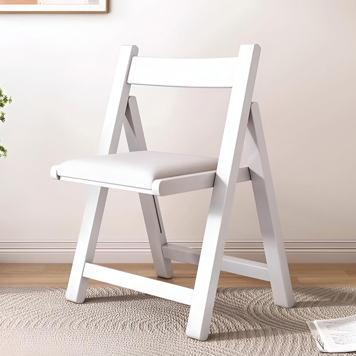 AIZYR Outdoor Wooden Chairs Set of 2, Folding Chairs with Padded Seats, Foldable Chairs Garden Seat for Patio, Balcony, Living Room, Yard,White