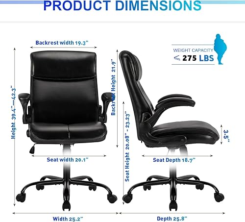 Miniatura 3 de Silla ejecutiva de oficina en casa de 300 libras silla de oficina ergonómica de cuero suave para apoyo lumbar y comodidad altura e inclinación