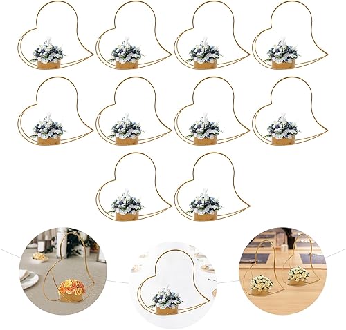 Miniatura 8 de 10 piezas de jarrones dorados centros de mesa de boda de metal geométrico melocotón corazón cestas para hogares, restaurantes, terrazas, cafeterías,