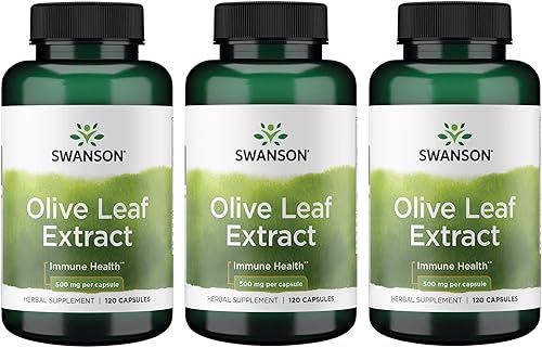 Swanson Cápsulas de extracto de hoja de olivo con 20% de oleuropeina - (120 cápsulas, 500 mg cada una) paquete de 3
