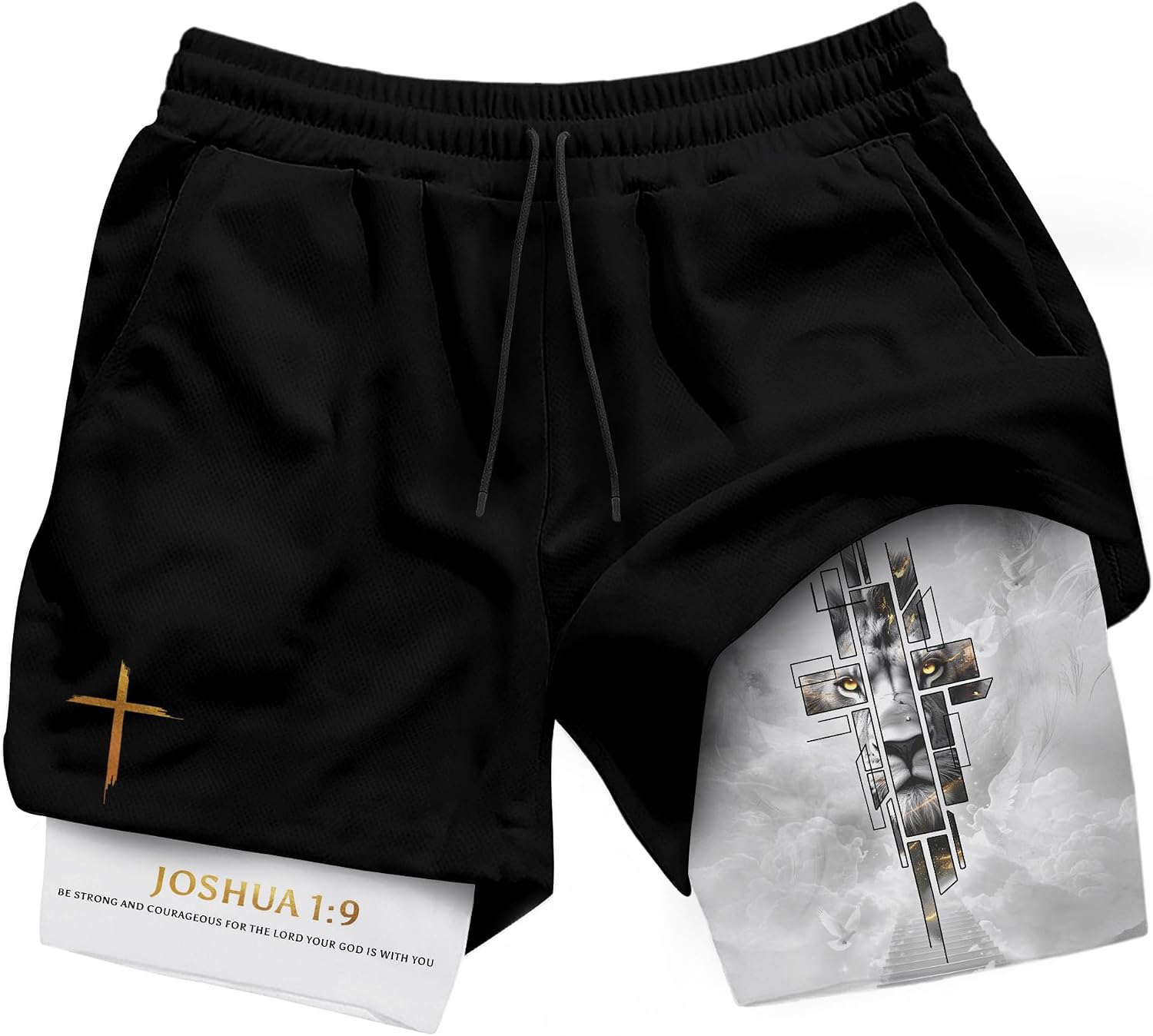 Joshua 1:9 Christian Shorts for Men, Mens Gym Clothes, Mens Shorts with Liner, Work Out Shorts Gym for Men