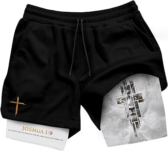 Joshua 19 Christian Shorts for Men, Mens Gym Clothes, Mens Shorts with Liner, Work Out Shorts Gym for Men