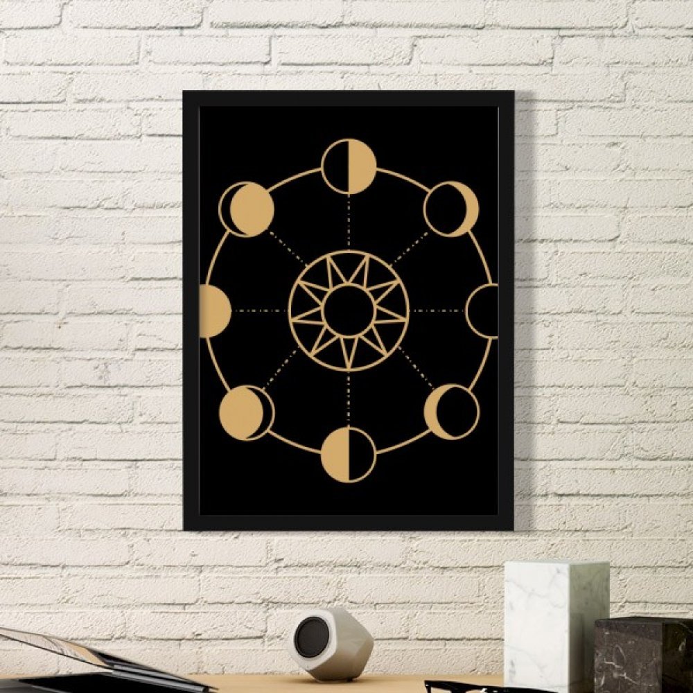Cadre photo noir motif soleil et lune avec affiche artistique au format S pour décoration murale