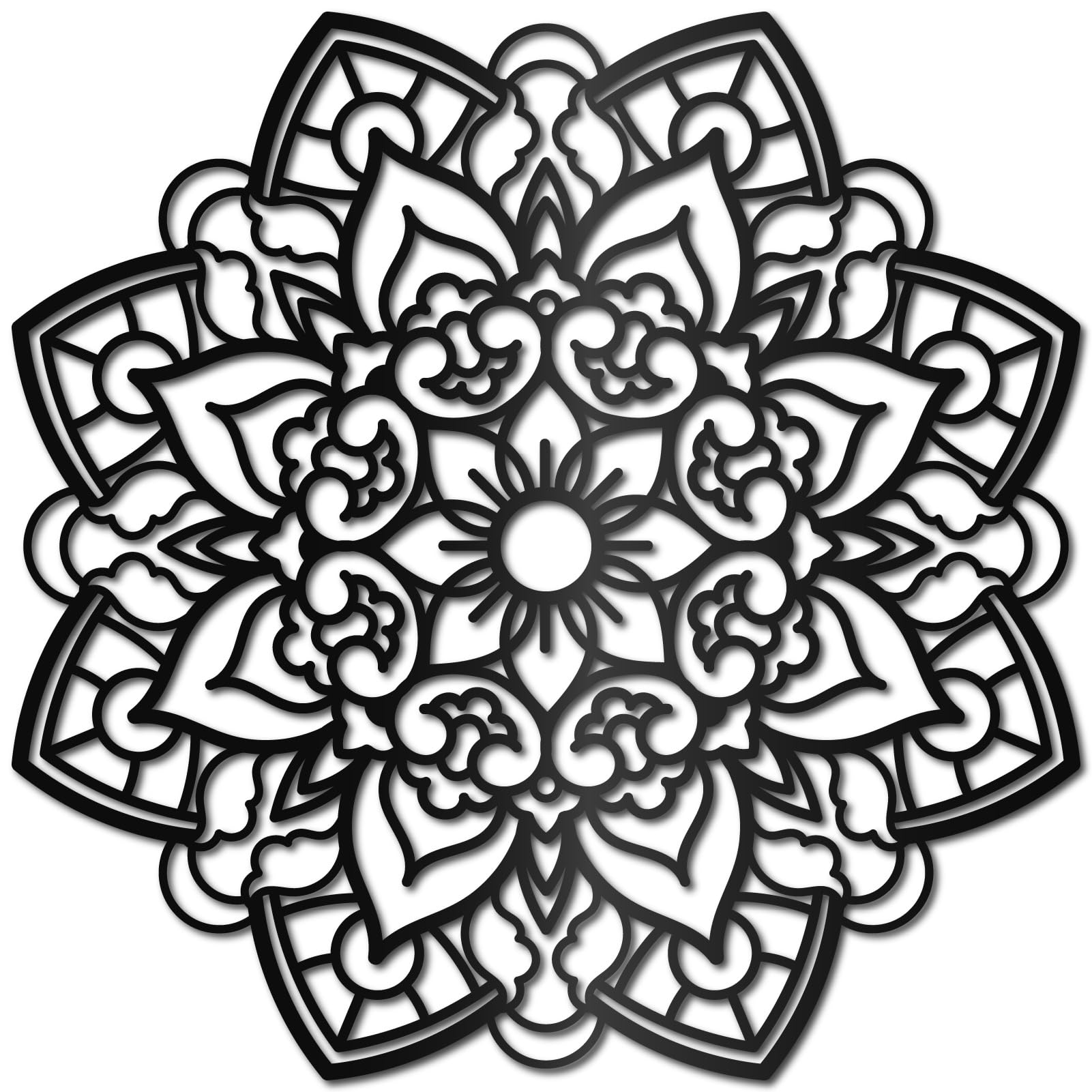 CREATCABIN Metal Mandala Decoración Pared Flor Negra Arte Pared Decoración Silueta Flor Corte Láser Letrero Colgante Adorno Decoración Pared Minimalista Jardín Interior Dormitorio Oficina 30x30cm