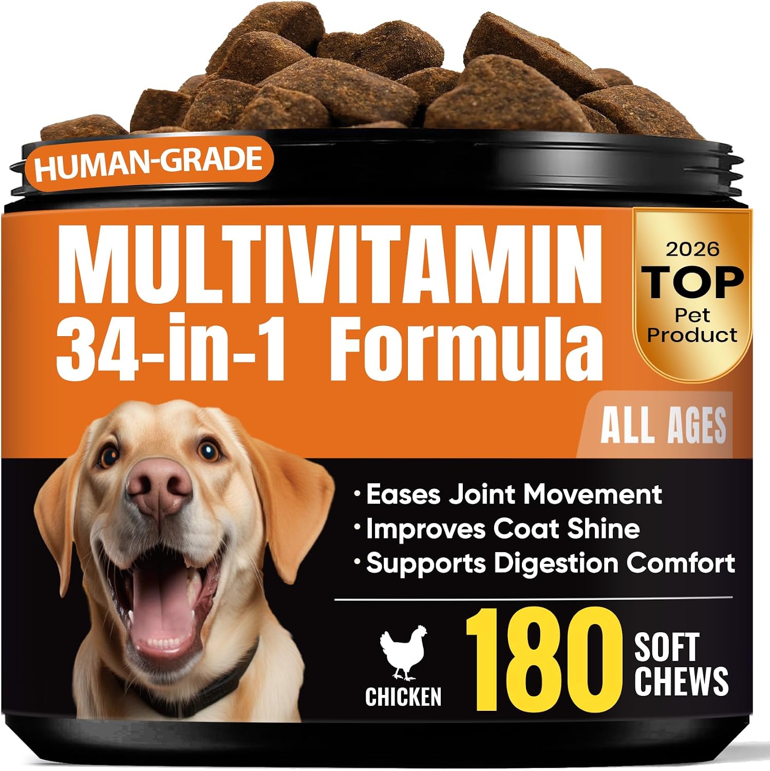 Dog Multivitamin Softchews Hip Joint Skin Coat Immune Support with Glucosamine Probiotics - 180 ct