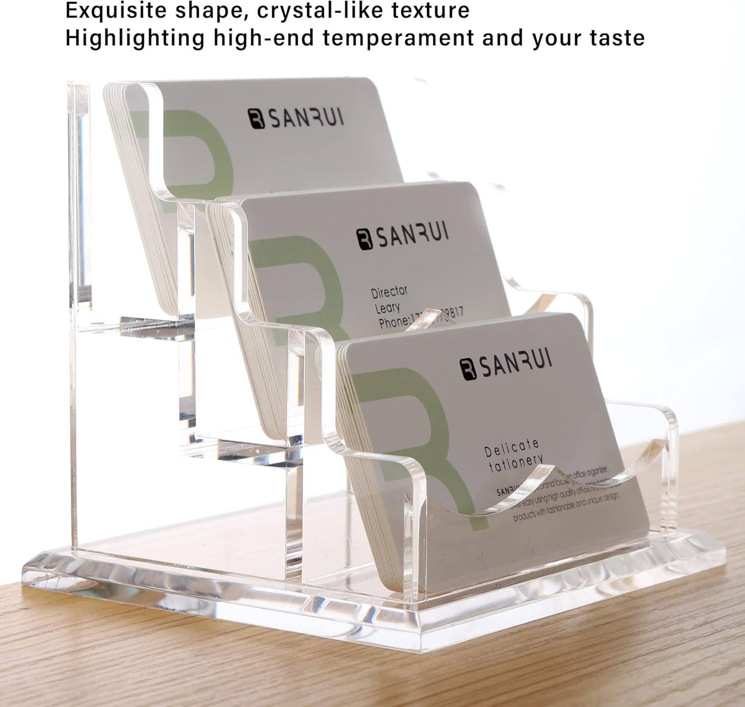 YUXUN Business Card Holder Display for Desk, Clear Acrylic Cards Organizer 3 Tier 3 Slots, Business Card Stand for Men and Women 1 Pack (3 slots) 3slots… - Image 5