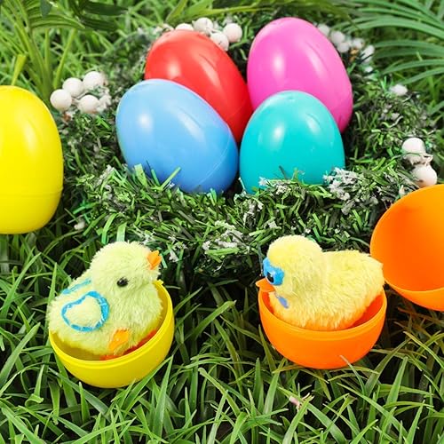 Miniatura 7 de UMEELR Huevos de Pascua precargados con coloridos conejitos saltadores y pollo para cestas novedosas, recuerdos de fiesta de caza de huevos, paquete