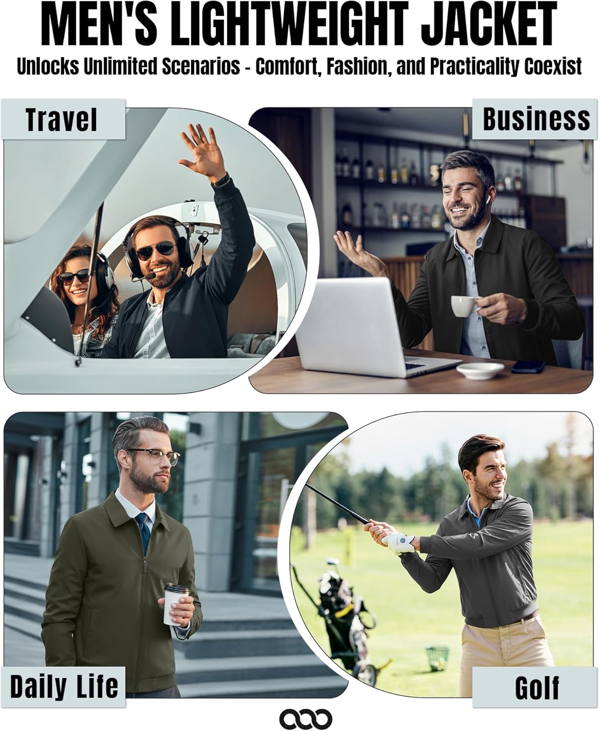 33,000ft Men's Lightweight Jackets Full Zip Up Windbreaker Laydown Collar Light Coat Stylish Casual Golf Jacket with Pockets - Image 5