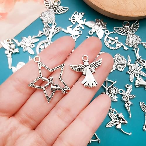 Miniatura 8 de WOCRAFT 120pcs Antique Silver Wing Charms for Jewelry Making Alloy Heart Angel Wing Charms for DIY Crafts (SN013)